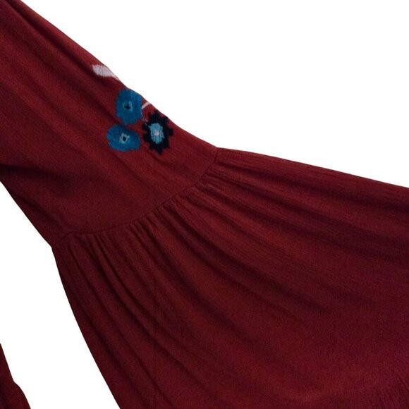 Free People Te Amo Embroidered Flare Sleeve V Neck Babydoll Swing Dress Size M - Picture 10 of 13